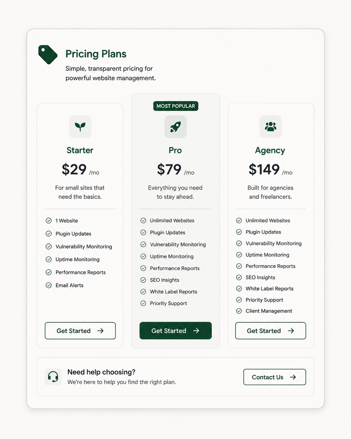 Pricing Table Widget