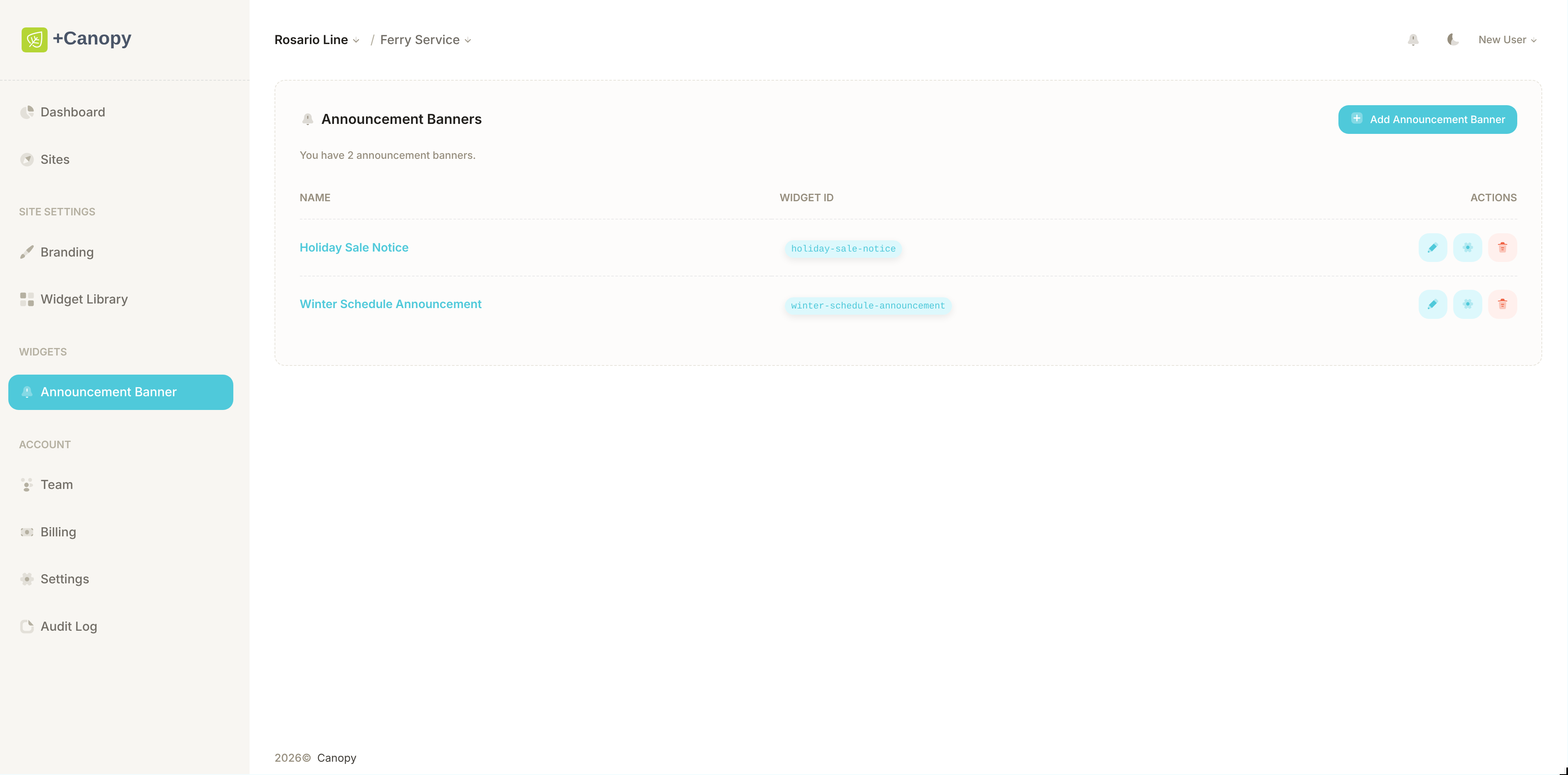 Announcement Banner Widget demo 1