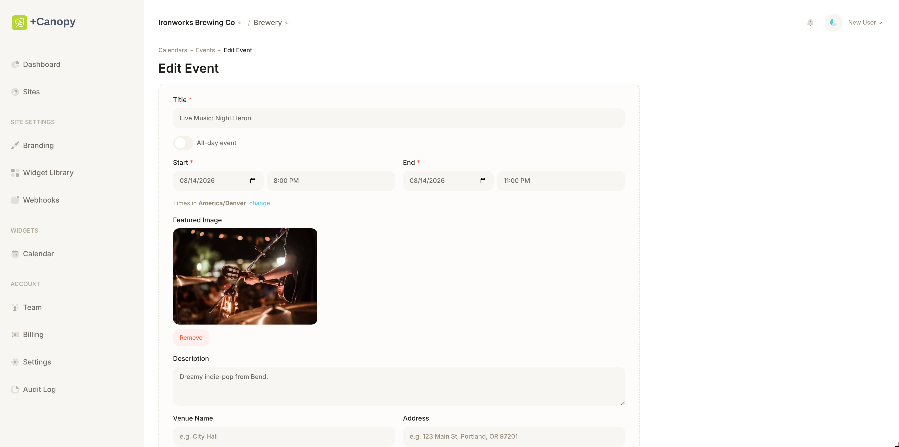 Event Calendar Widget demo 1