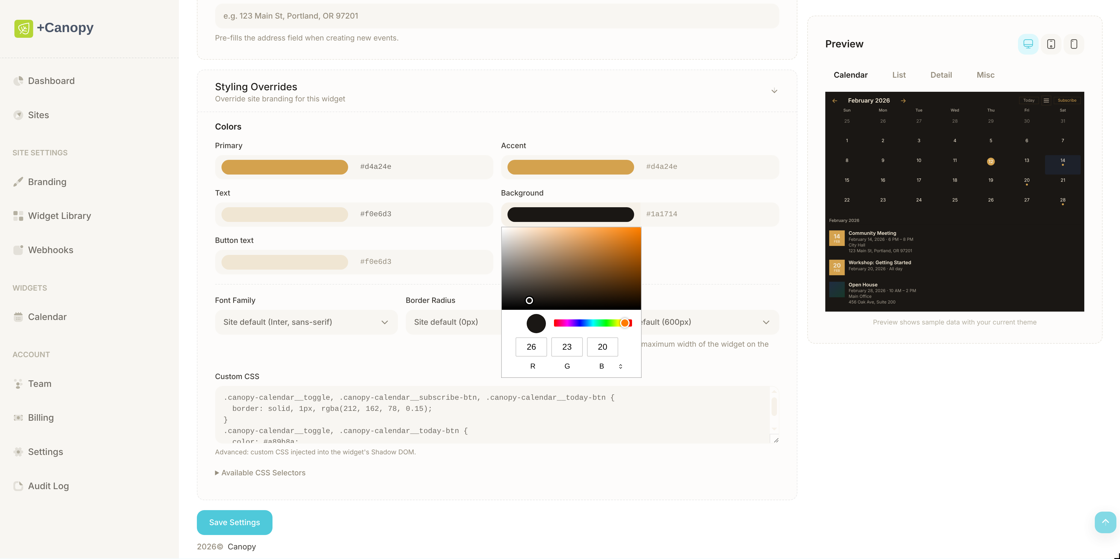 Event Calendar Widget demo 3