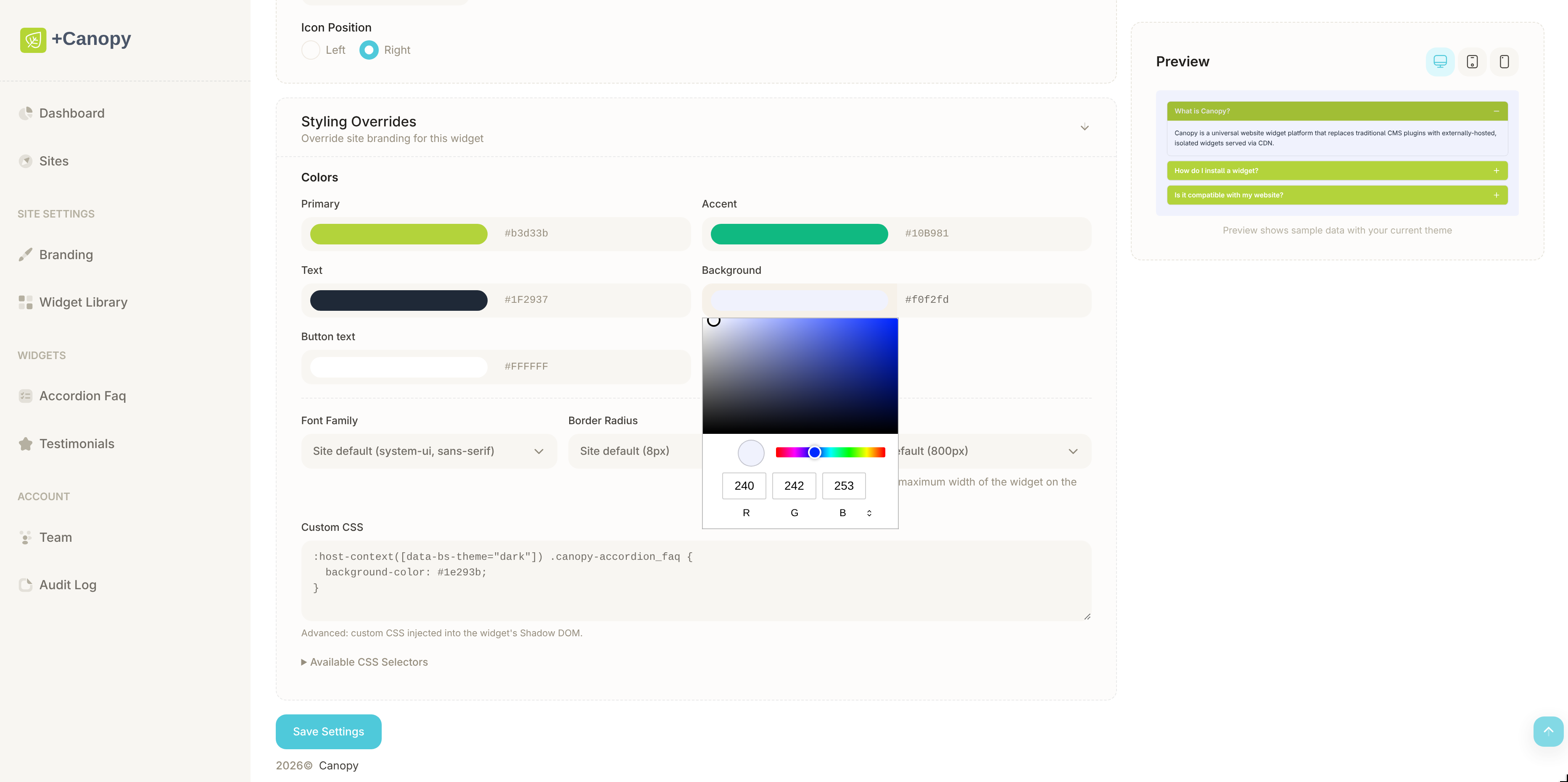 Accordion FAQ Widget demo 3