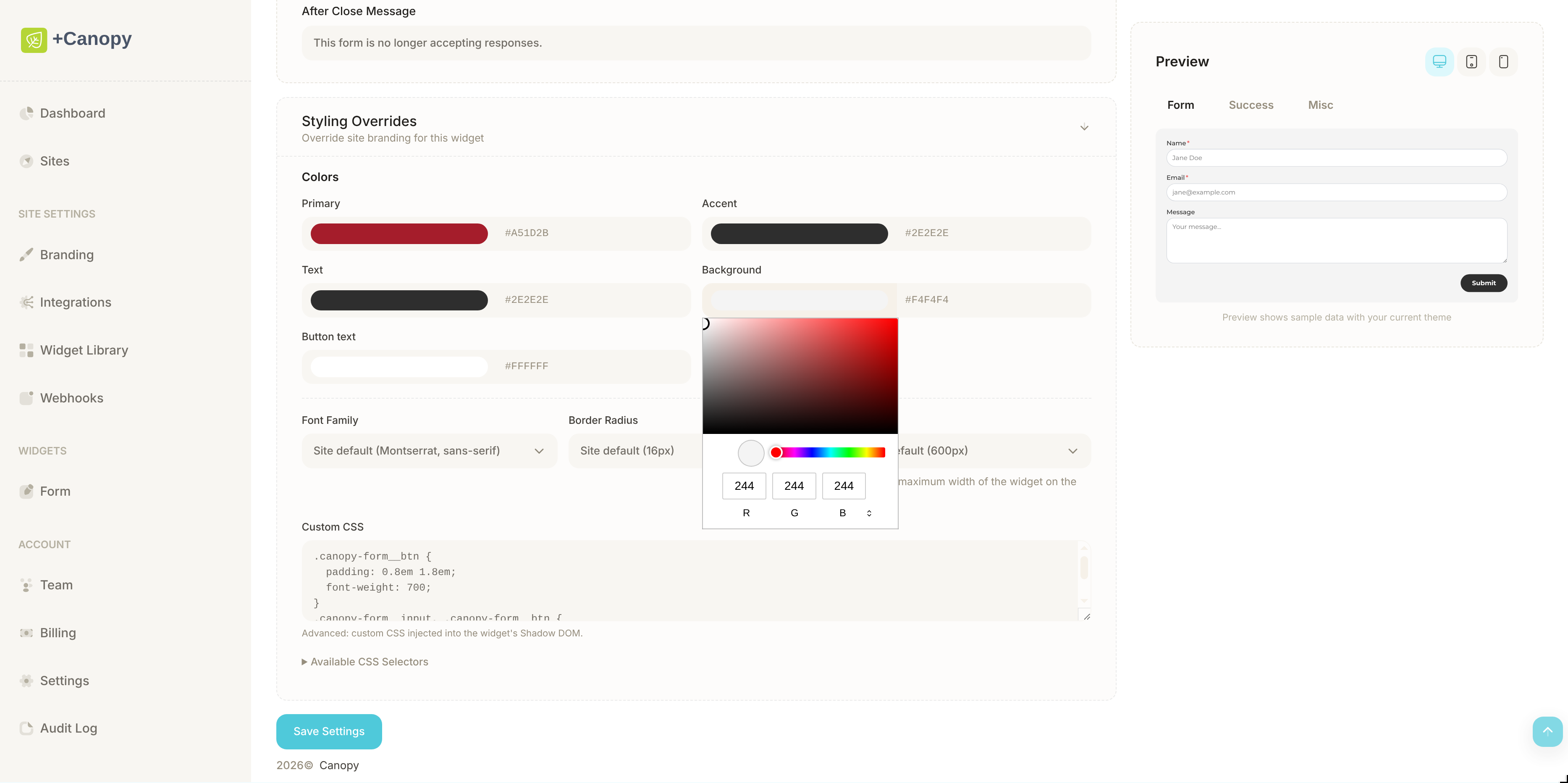Form Builder Widget demo 3