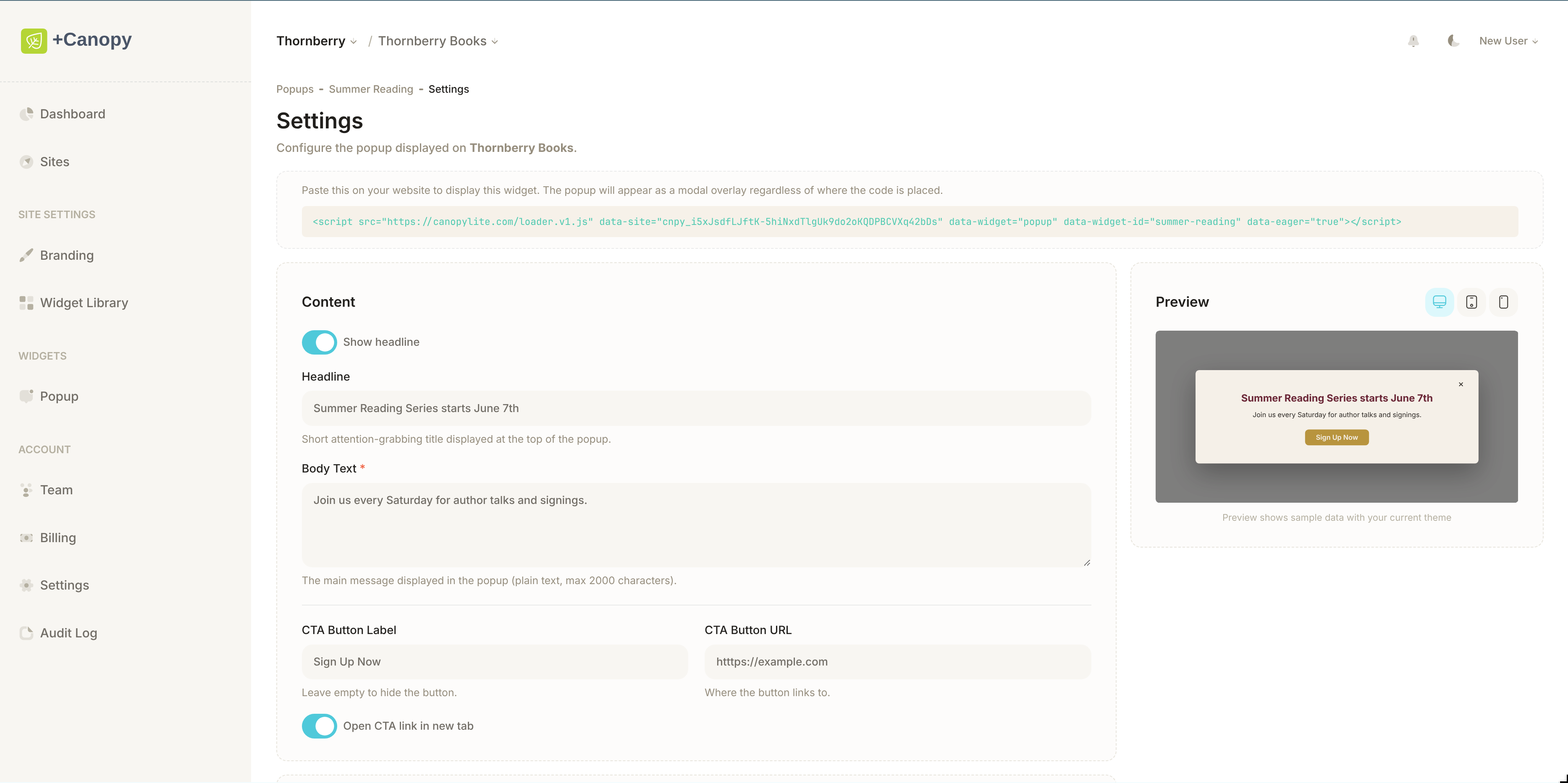 Popup Widget demo 2