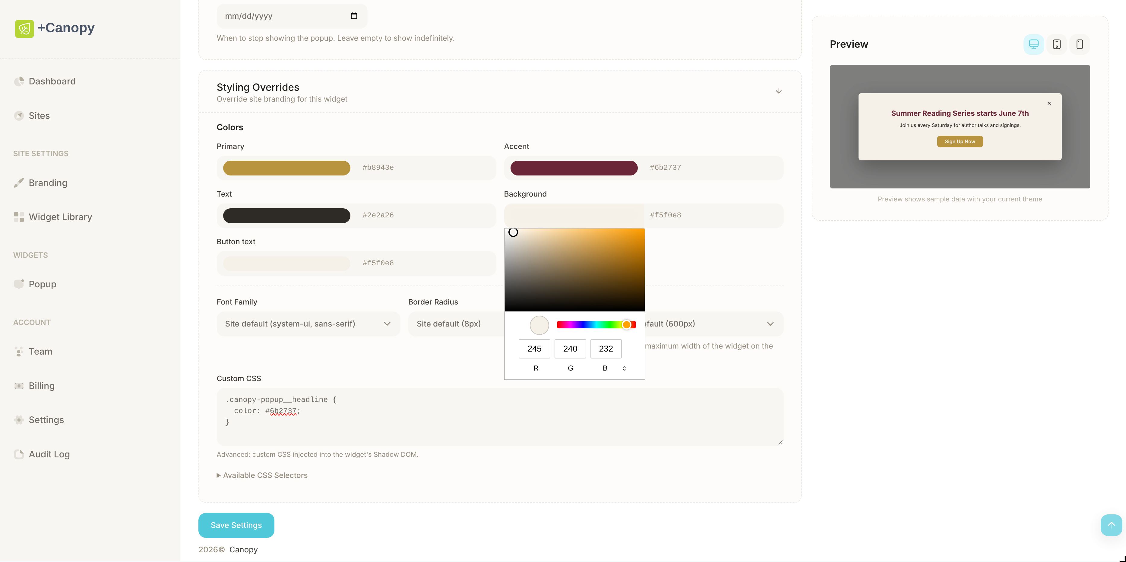 Popup Widget demo 3