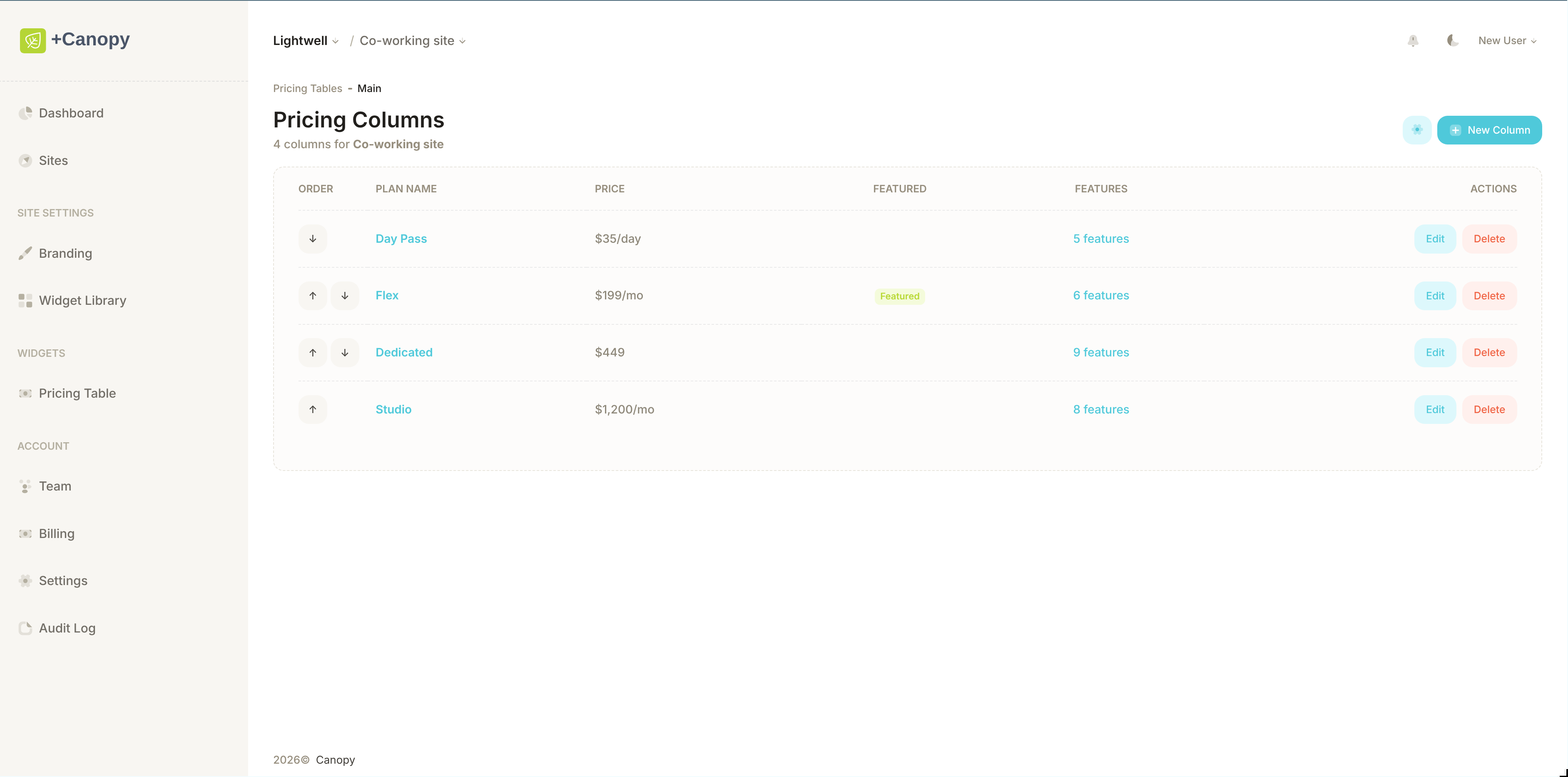 Pricing Table Widget demo 1